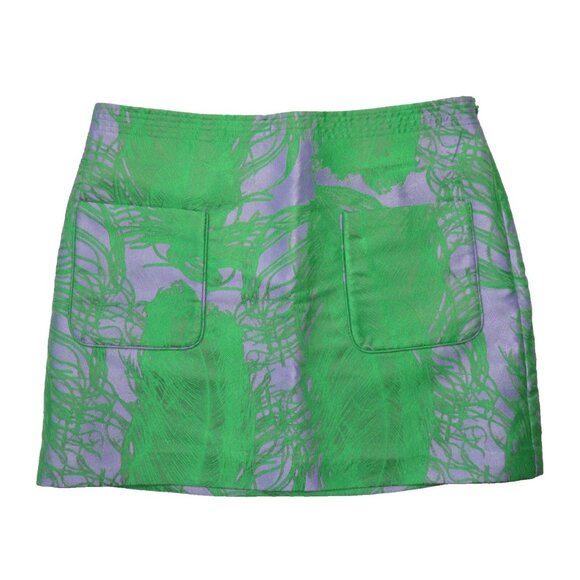 NWT Iris Apfel x H&M Jacquard-Weave Mini in Purple Green Feather Print Skirt 12 - Picture 1 of 7